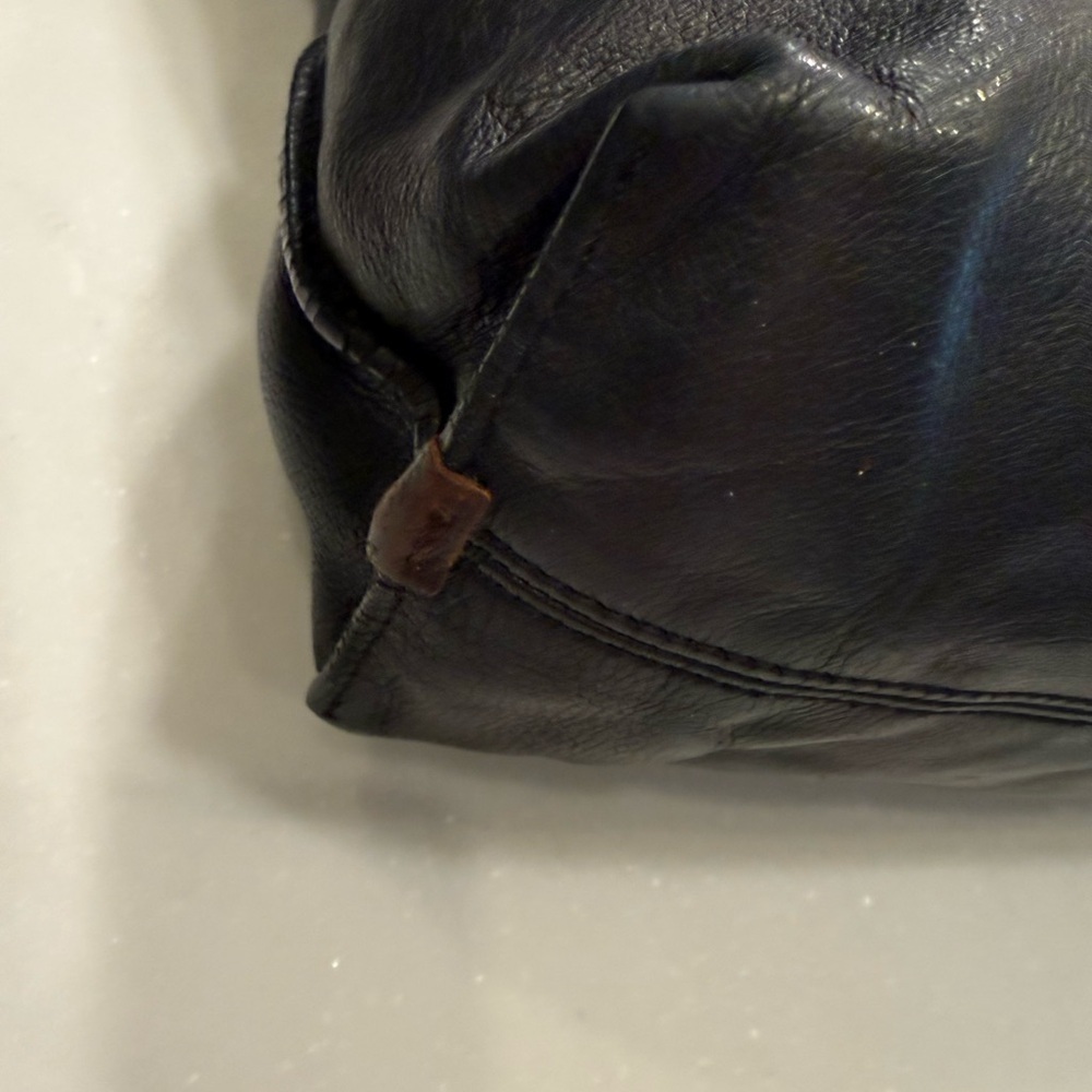 Foley + Corinna Black Leather Large Tote Bag Silver Hardware Brown Accents EUC - Picture 6 of 14